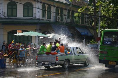 Thai New Years!! No one is excempt from Water and rice flower