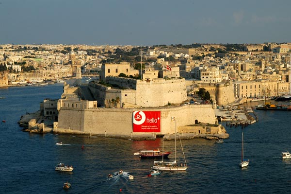 Looking south across the Grand Harbour to Fort San Angelo in Vittoriosa