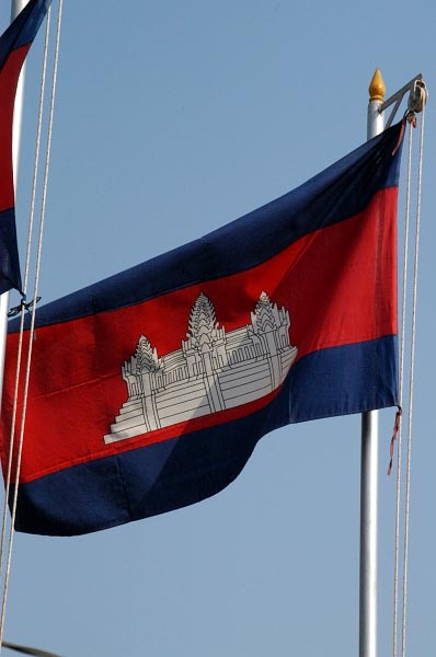 The Cambodian flag features Angkor Wat
