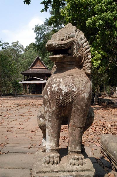 Lion and temple, NW Angkor Thom