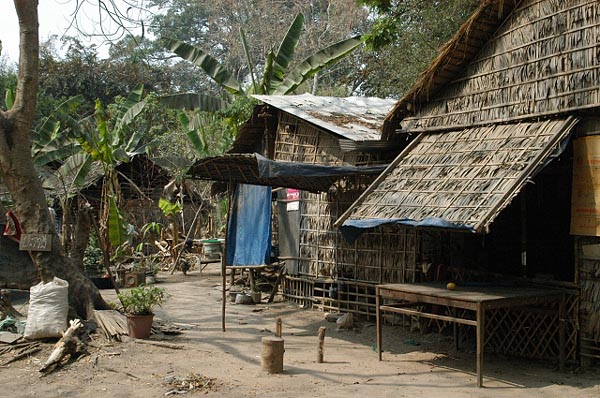 A trail leads from the stands to the village