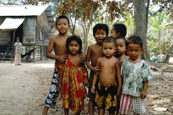 Cambodian kids in the village at the SW corner of the Angkor Wat moat