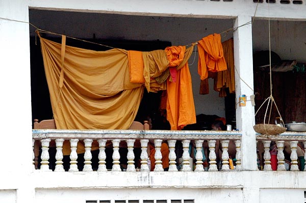 Monk robes hanging from a line