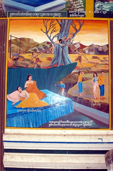 Paintings surround the outside of the temple