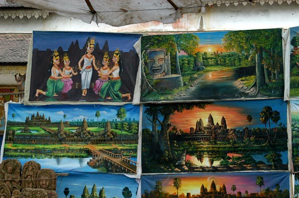 Paintings for sale to tourist visiting Angkor Wat