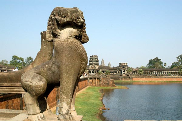 Lion at the western causeway to Angkor Wat