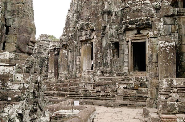 A steep climb leads to the upper level of the Bayon