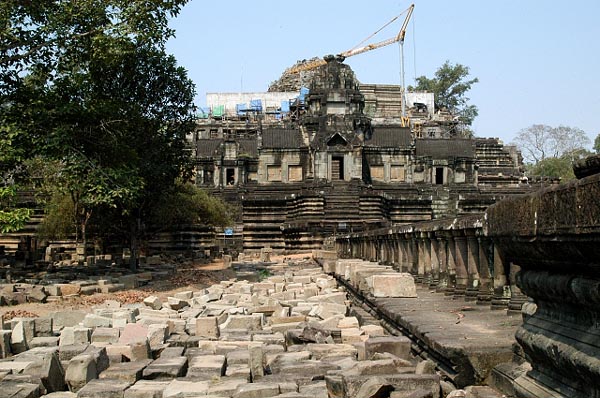 The Baphuon temple, another major temple at Angkor Thom, is undergoing extensive restoration