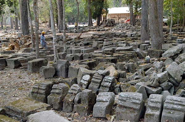 Pieces of the Baphoun waiting to be returned to their original positions