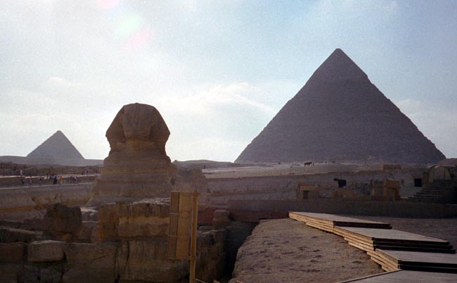 Sphinx, Pyramid of Khafra and the smaller Pyramid of Menkaura
