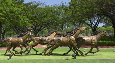 Golden Horses in Front of Hotel
