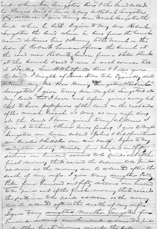 Uriah Langston - Wayne Co NC - 1835 Will Pg2 of 5