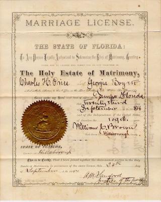 Georgia Boyett and Charles H. Price - Marriage License FL