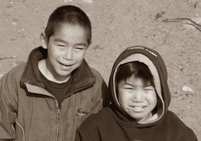 Inuit boys enjoying a warm summer day. 9858