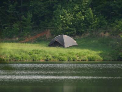 Tent at lakes edge