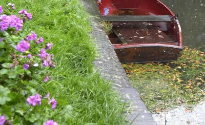 Edam Canal with boat/flowers
