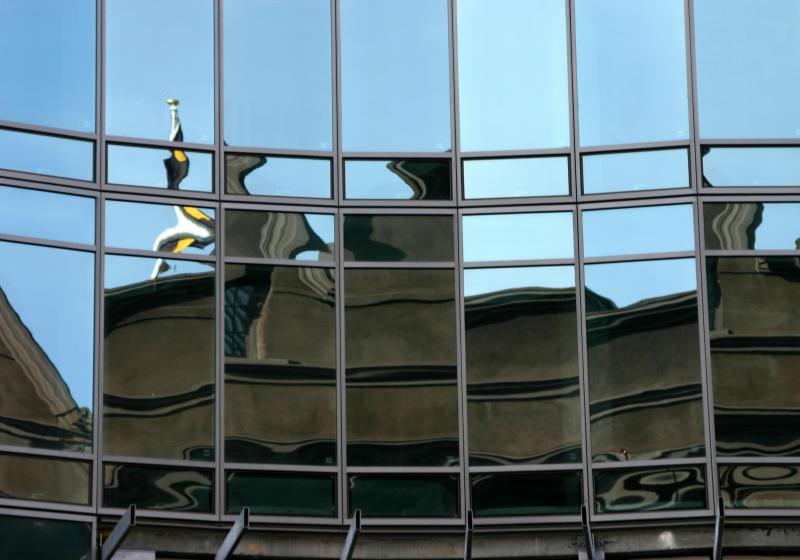 Cooper Union Reflected in Glass Tower Windows at Astor Place