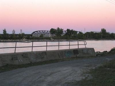 Bridge at sunset in Indian village Kahnawake