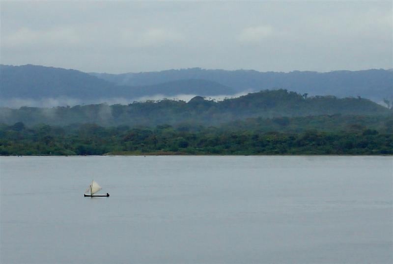 Native fisherman off the mist-shrouded Panamanian coast