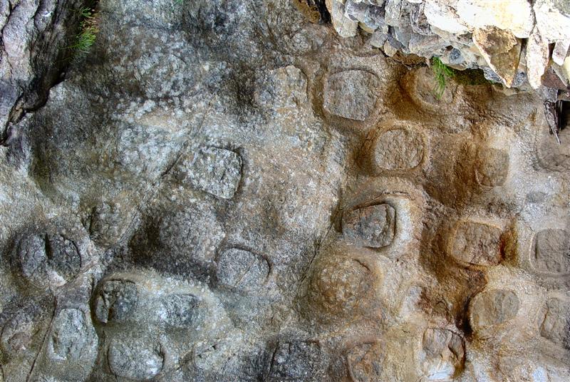 Rock face where Dorset Indians carved off pieces for crockery at Fleur de Lys