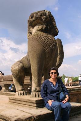 The statues outside Angkor Wat