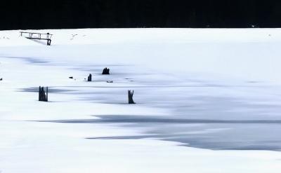 Frozen lake taken from moving car