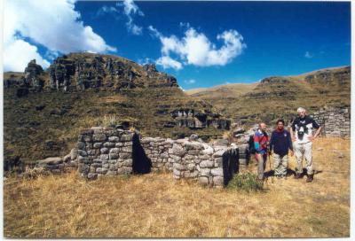 Belgian explorers Fons Declerck and John Servayge accompanied by Peruvian guide Yure Chavez