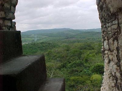 Xunatunich-from hidden stairs-Guatemala is 1 mile off in distance