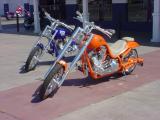 two custom motorcycles