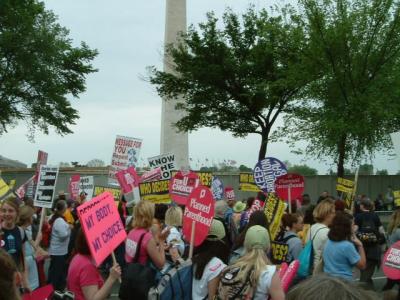 Protestors by the Washington Monument