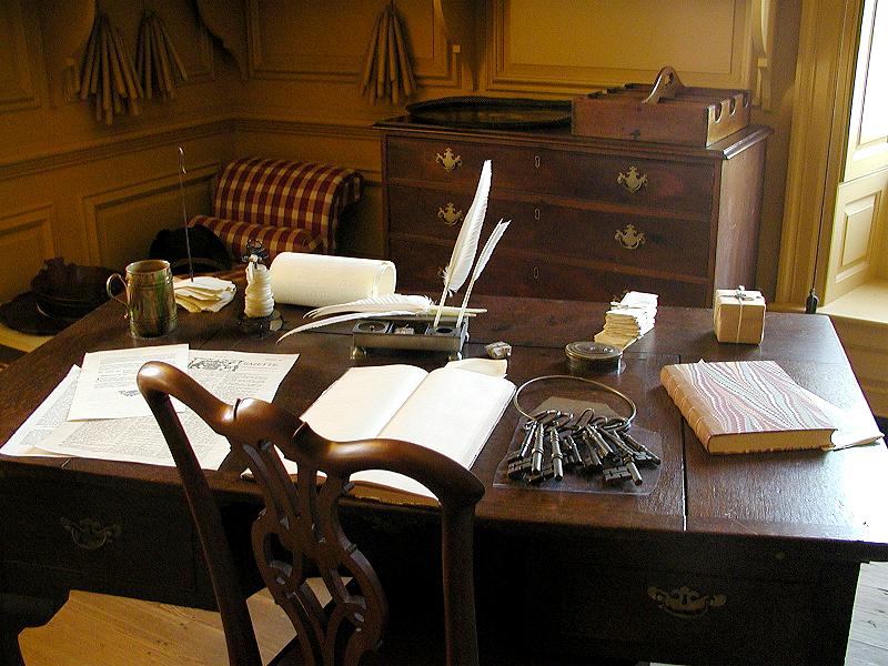 Desk on lower level of Governors Mansion