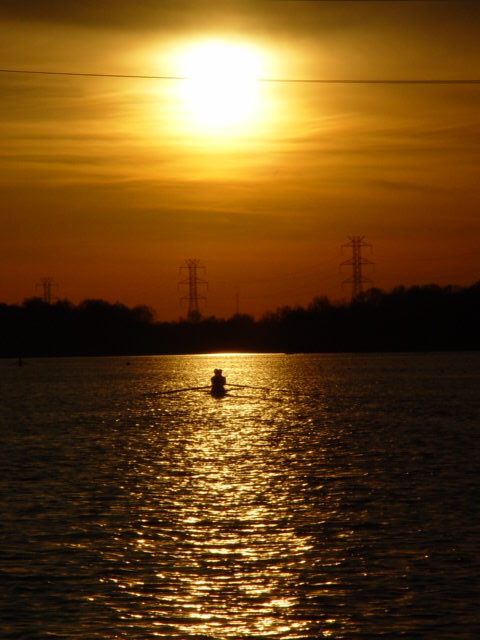 Sculling doubles at sunset