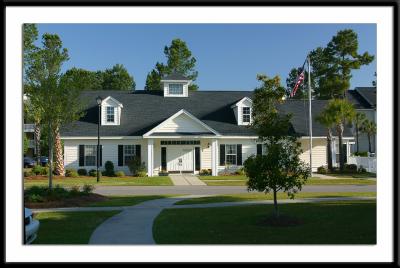 The clubhouse near the pool at Windsor Green. The clubhouse faces Twin Pond Court.