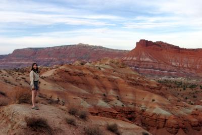 Cynthia overlooking the striated rocks