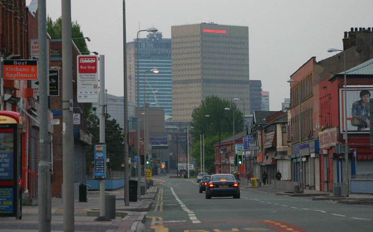Looking down the A56 into the city centre