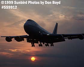 Air France B747-200 landing at sunset - sunset aviation stock photo #SS9912