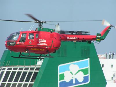 Sadly there was an accident on board the ferry and the injured man had to be air-lifted to hospital