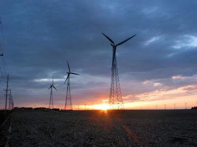 Windmills and Sunset in Northwest Iowa