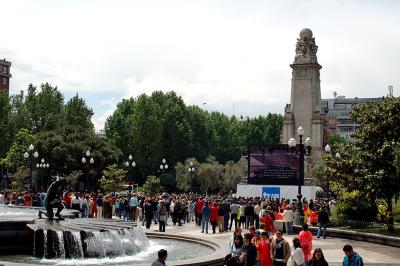 Crowd in Plaza de Espaa watching the big screen