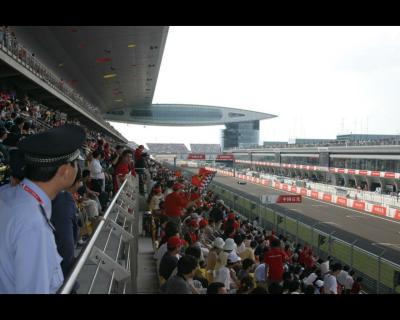 Start/Finish grandstand seats facing the pits and podium