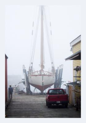 It's a coastal town with a history of boat building & maintanance. This one is being launched.