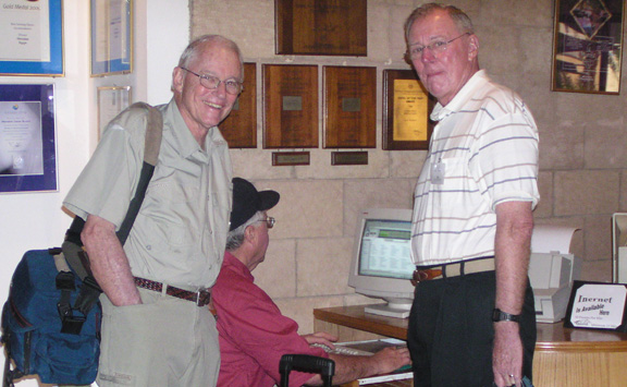 Group. Checking scores at the Sheraton Luxor.