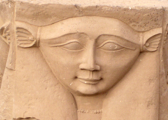 Hathor.  Identifiable by her cow ears, the image of Hathor adorns her chapel.