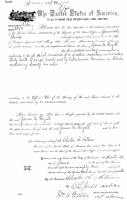 James M Boyett Peru, FL Riverview 1883 Land Grant