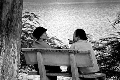 small talk at Hoan Kiem lake in Hanoi