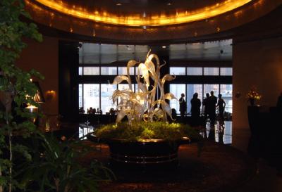 The ground floor entrance to the Mandarin Oriental Hotel lobby is very plain, but the 35th floor lobby is stunning.