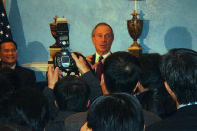 Mayor  Bloomberg welcomed us warmly in the ballroom.  He was completely surrounded by members of the press.