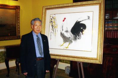 The mayor's staff  pays attention to detail -- since it was the Year of the Rooster, they put this painting out on display.