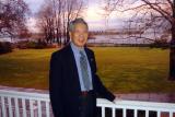 On the porch of Gracie Mansion at dusk -- there is a  spectacular  view of Hells Gate
