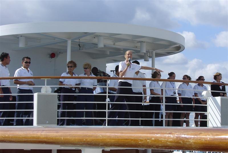 DSC01215 - Cruise Director, Sharon, introducing her staff